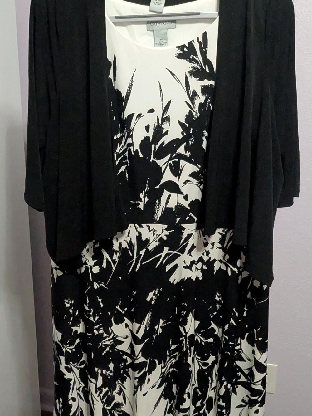 Catherines Black and White Floral Dress with Black Shrug